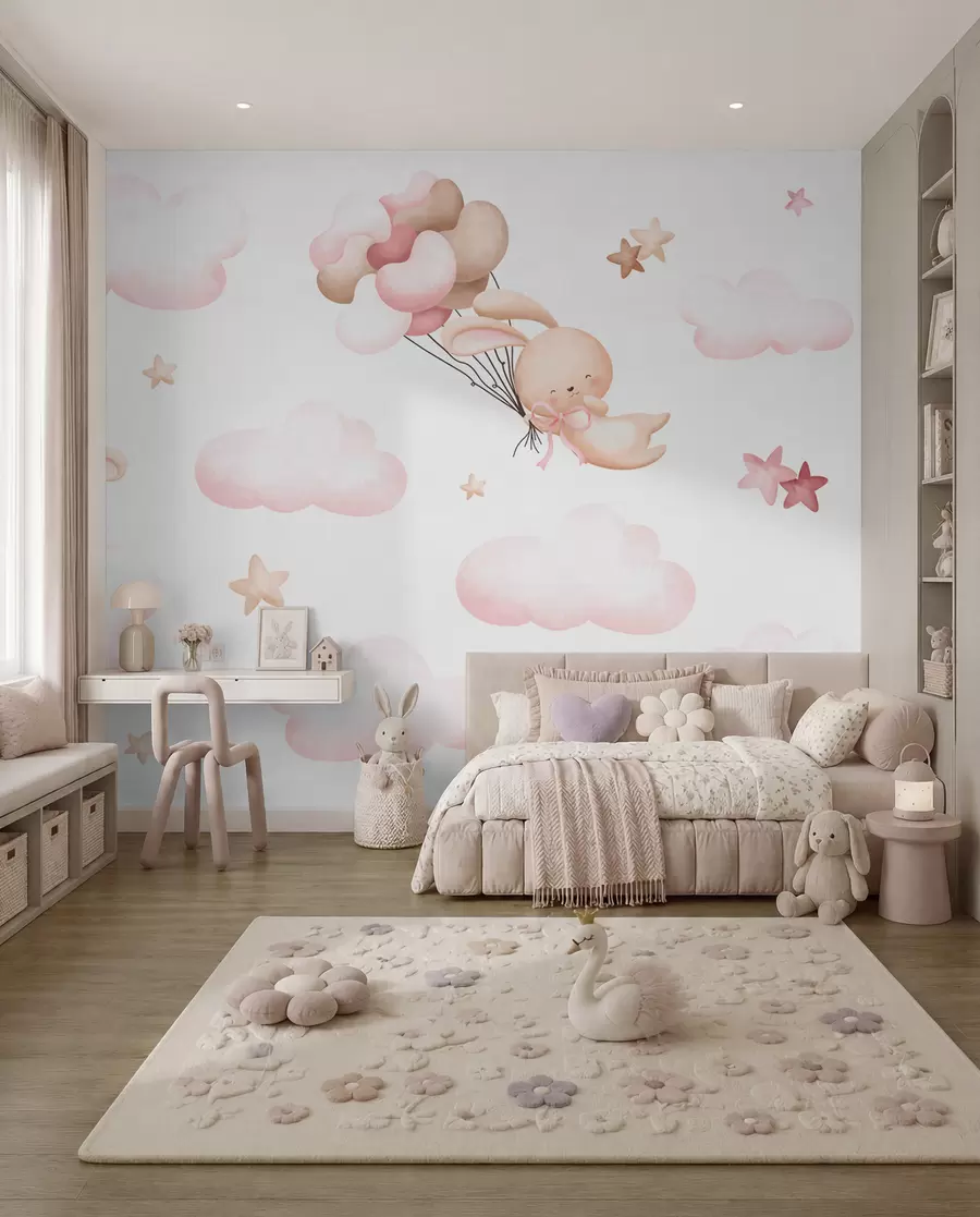 Murale Lapins en voyage en ballon II u95399d2