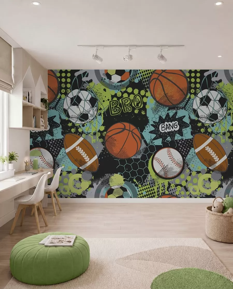 Murale Abstraction avec ballons de sport u99729