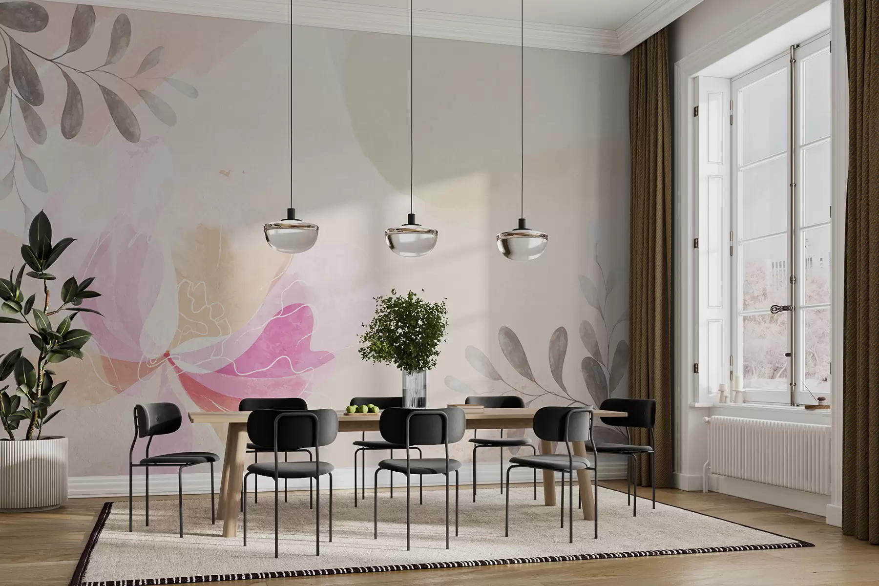 fototapeter stor blomst, pastel, akvarel, beige farve w00396