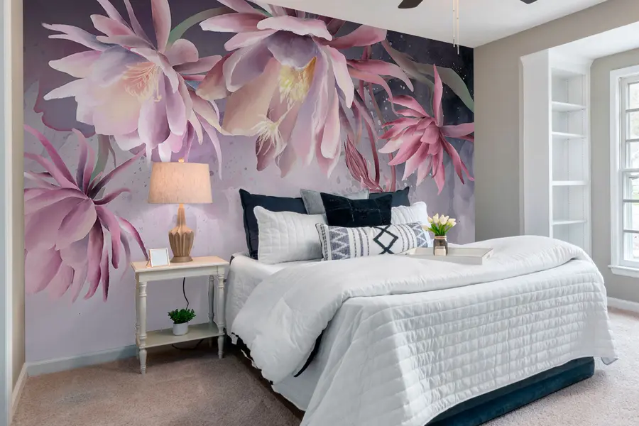 Fototapete Große Seerosenblüten auf abstraktem Aquarellhintergrund w00387