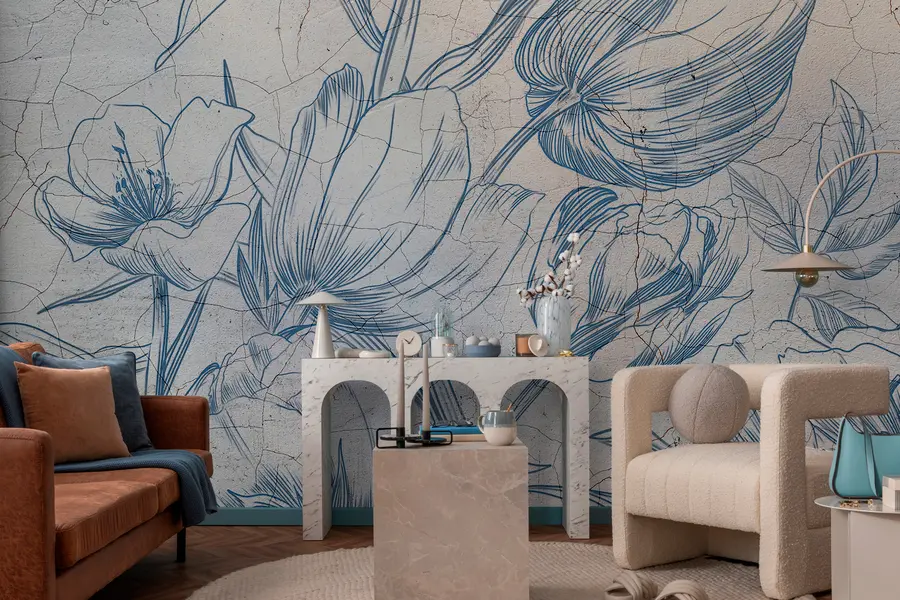 Murale Fleurs graphiques dessinant sur le loft mural w00391