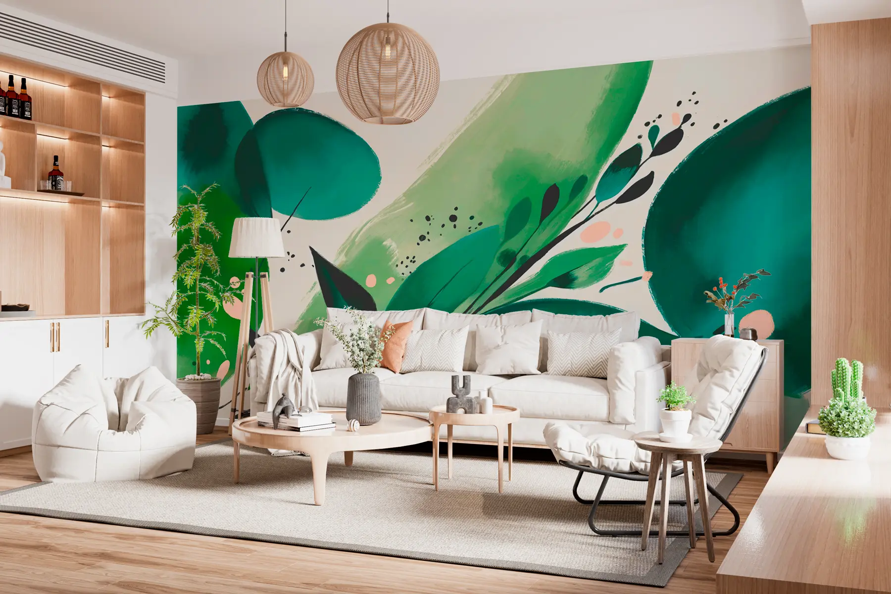 fototapeter Abstrakt print blomstermotiver og blade, minimalisme w00394