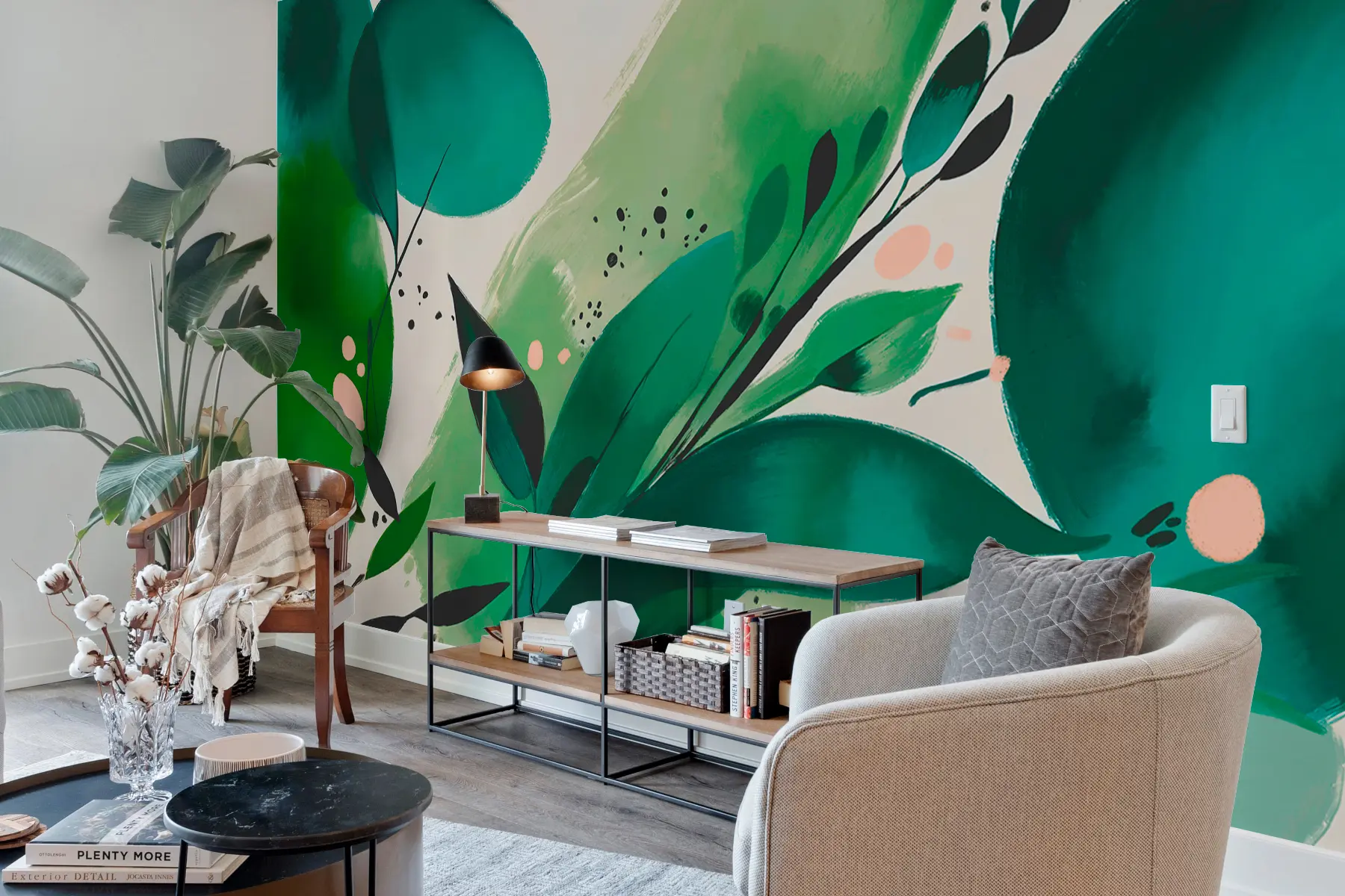 Murale Motifs floraux et feuilles imprimés abstraits, minimalisme w00394