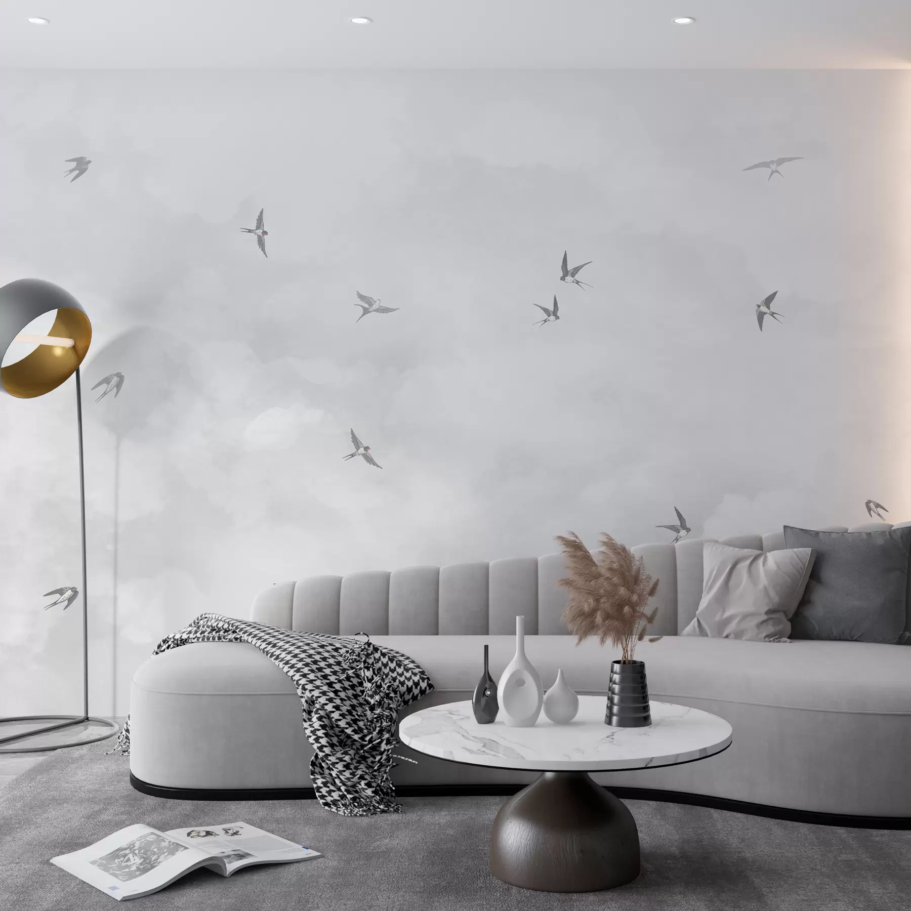 Murale Ciel gris avec des hirondelles w00526v1