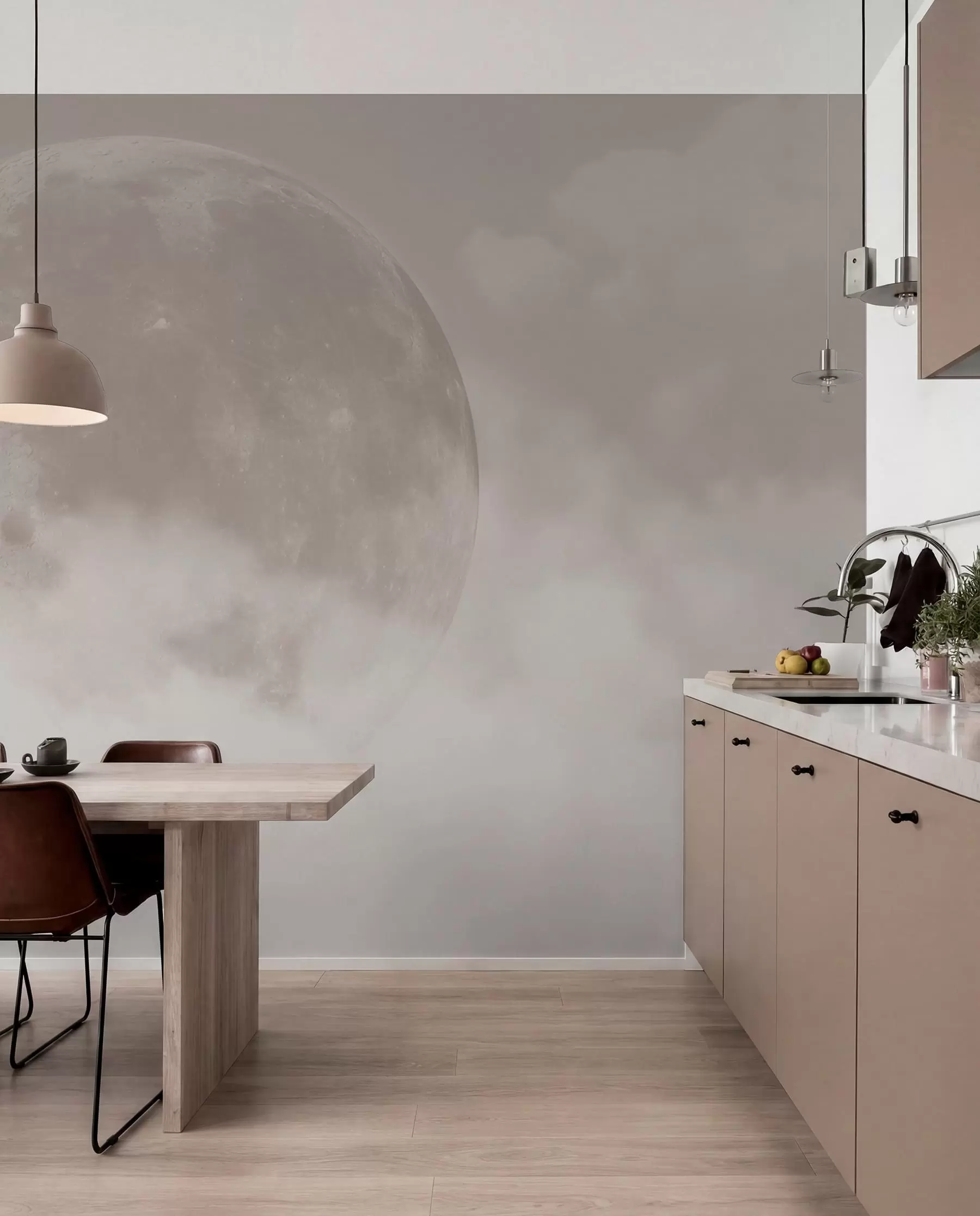fototapeter Stor måne blandt skyerne af beige farve loft stil w00548