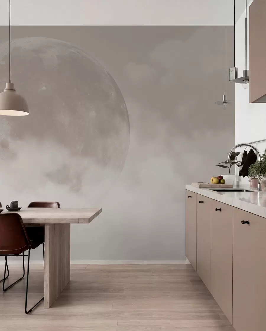 fototapeter Stor måne blandt skyerne af beige farve loft stil w00548