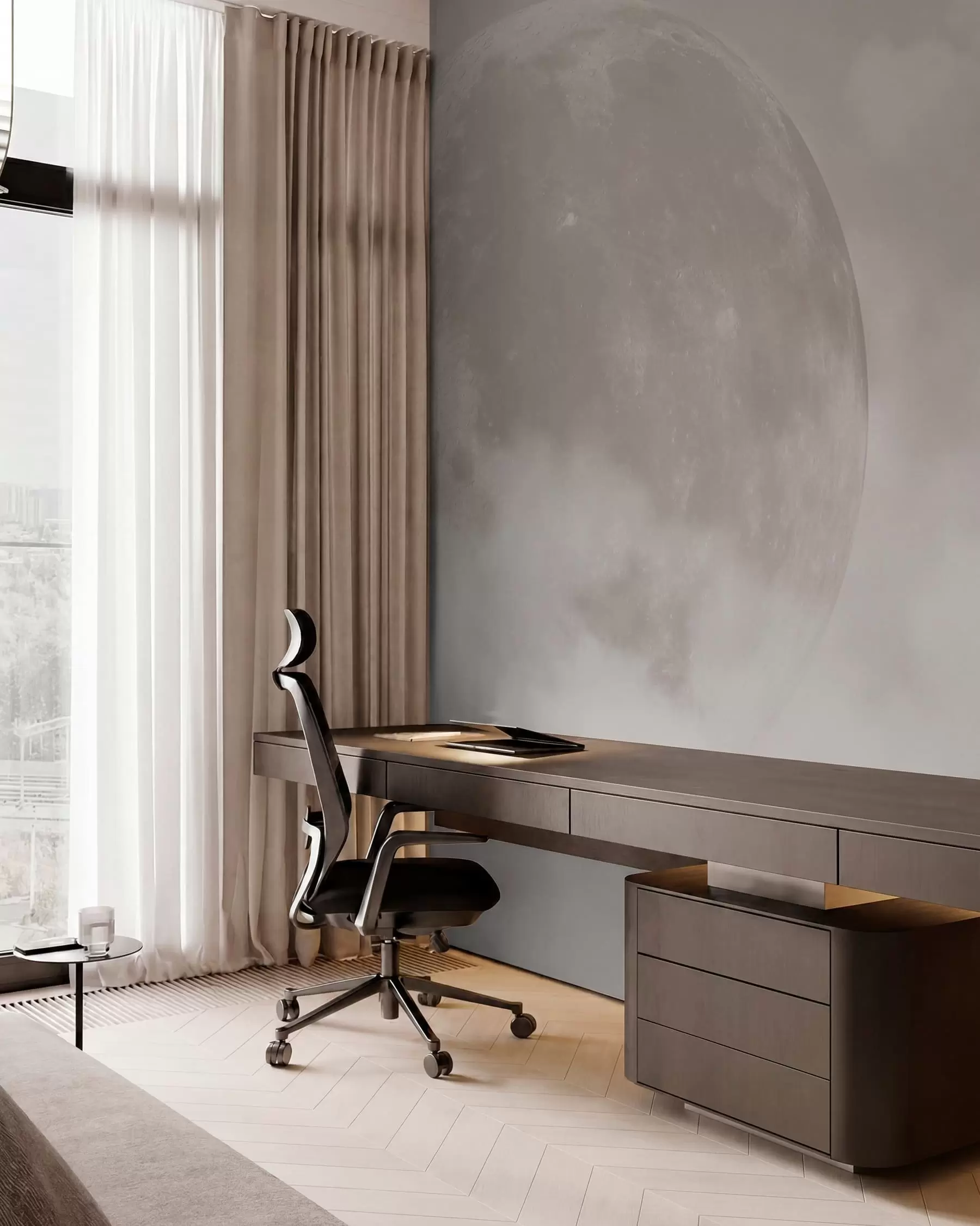 fototapeter Stor måne blandt skyerne af beige farve loft stil w00548