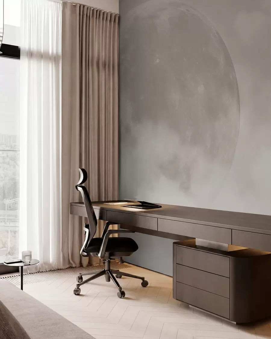 Murale Grande lune parmi les nuages de style loft de couleur beige w00548