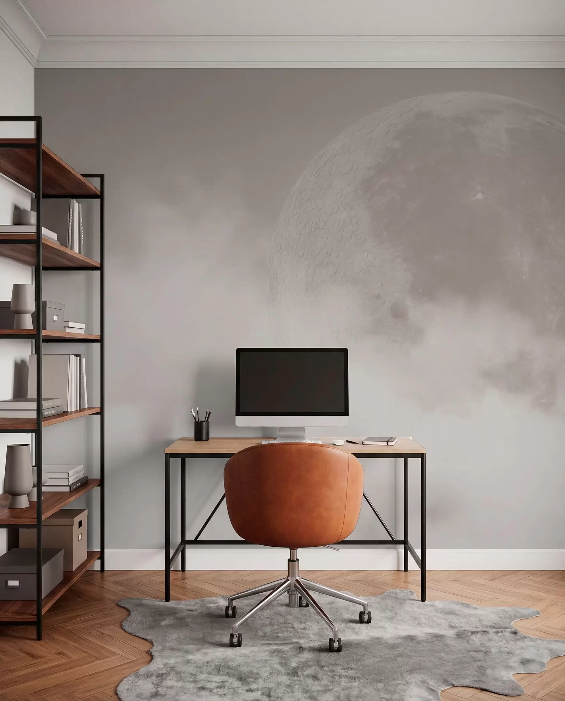 fototapeter Stor måne blandt skyerne af beige farve loft stil w00548