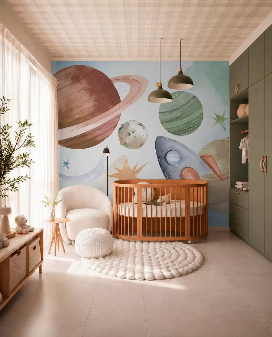 Murale Une illustration colorée représentant diverses planètes et aquarelle spatiale w00539