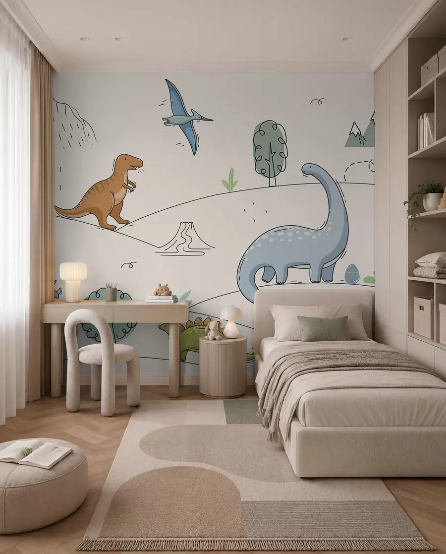 Murale Dinosaures colorés sur les collines w00637