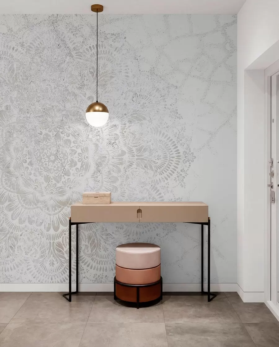 fototapeter Mandala, hvidt blondemønster med blomster og cirkulære motiver, der skaber et delikat og indviklet design w00737