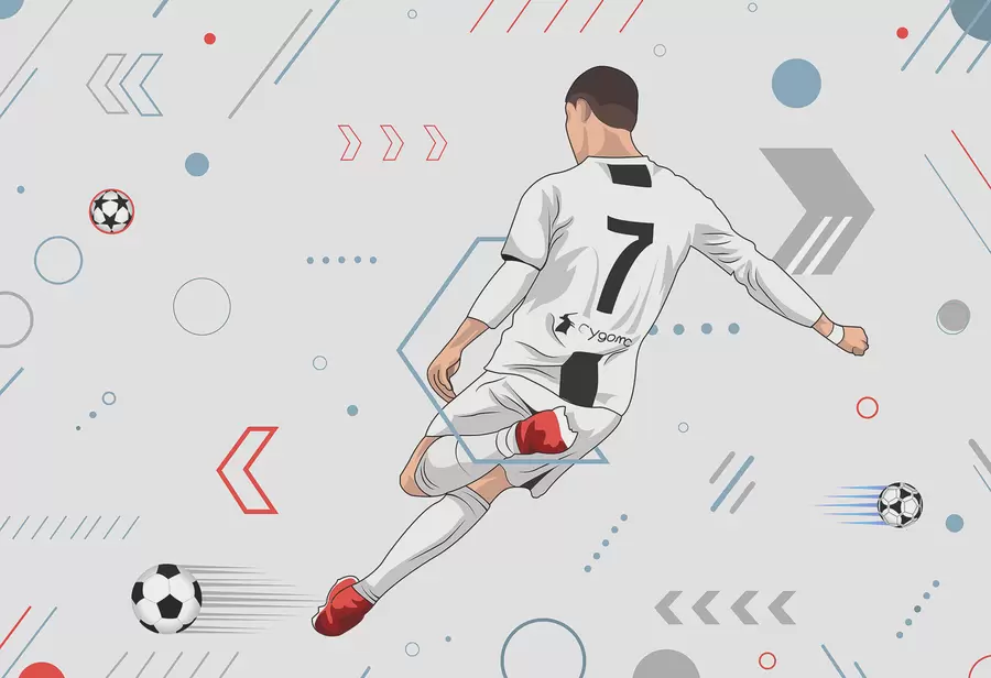 Murale Fond d'écran avec un joueur de football et des attributs de football w00688