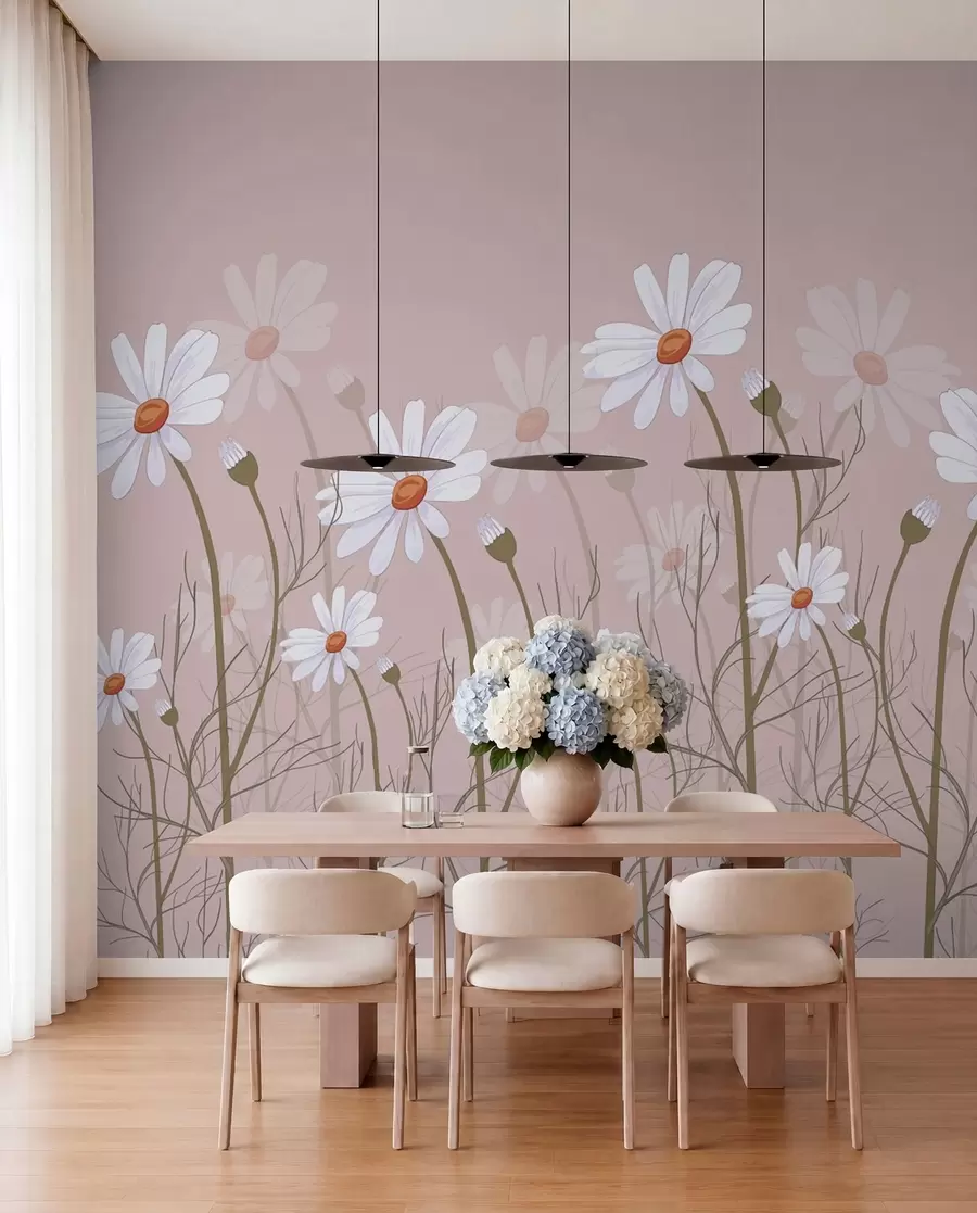 fototapeter store tusindfryd på en lyserød baggrund w00802v1