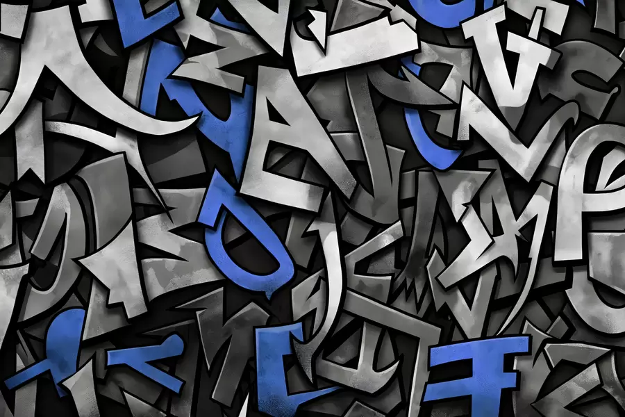 Murale Lettres majuscules graffiti de couleur bleue w01186v1