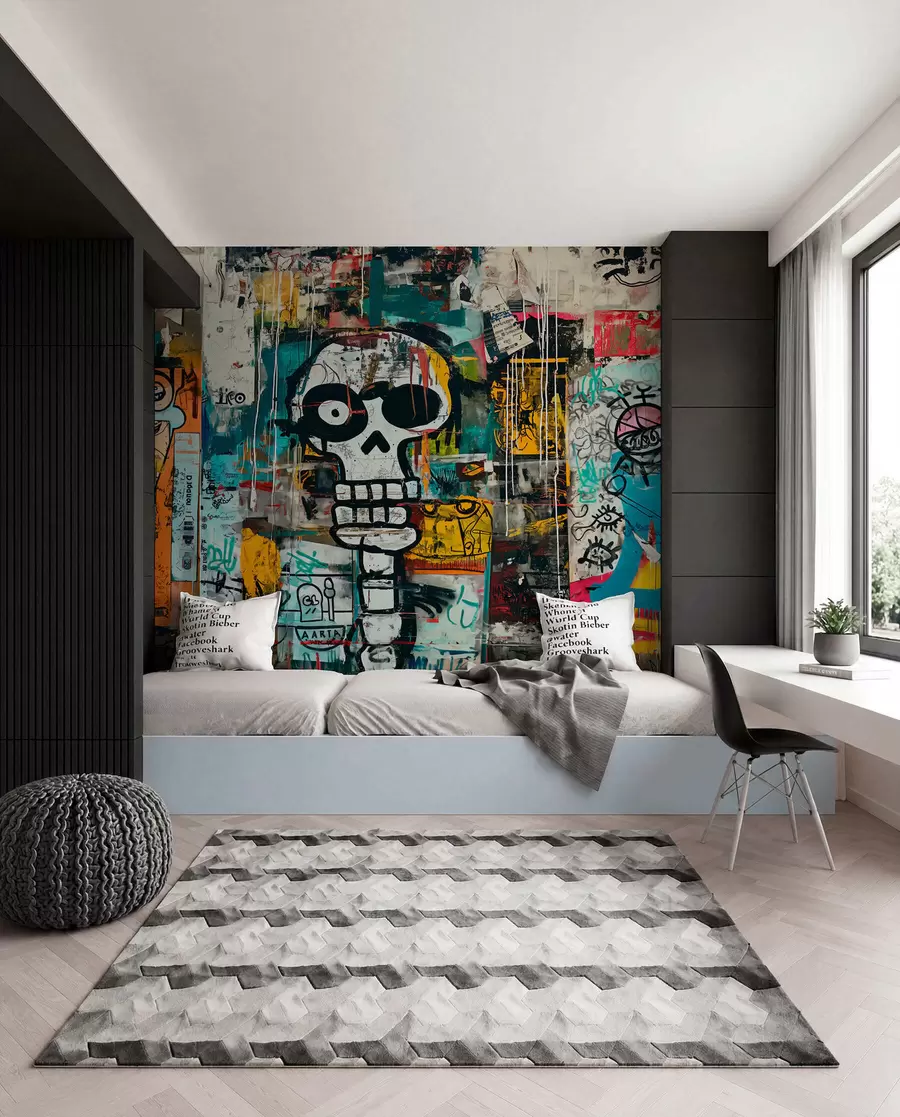 Murale Graffitis colorés dans le style Basquiat w01187