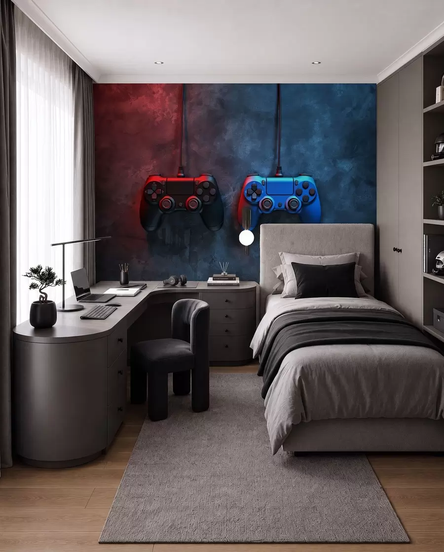 fototapeter sort og blå DualShock på en mørk baggrund w01189