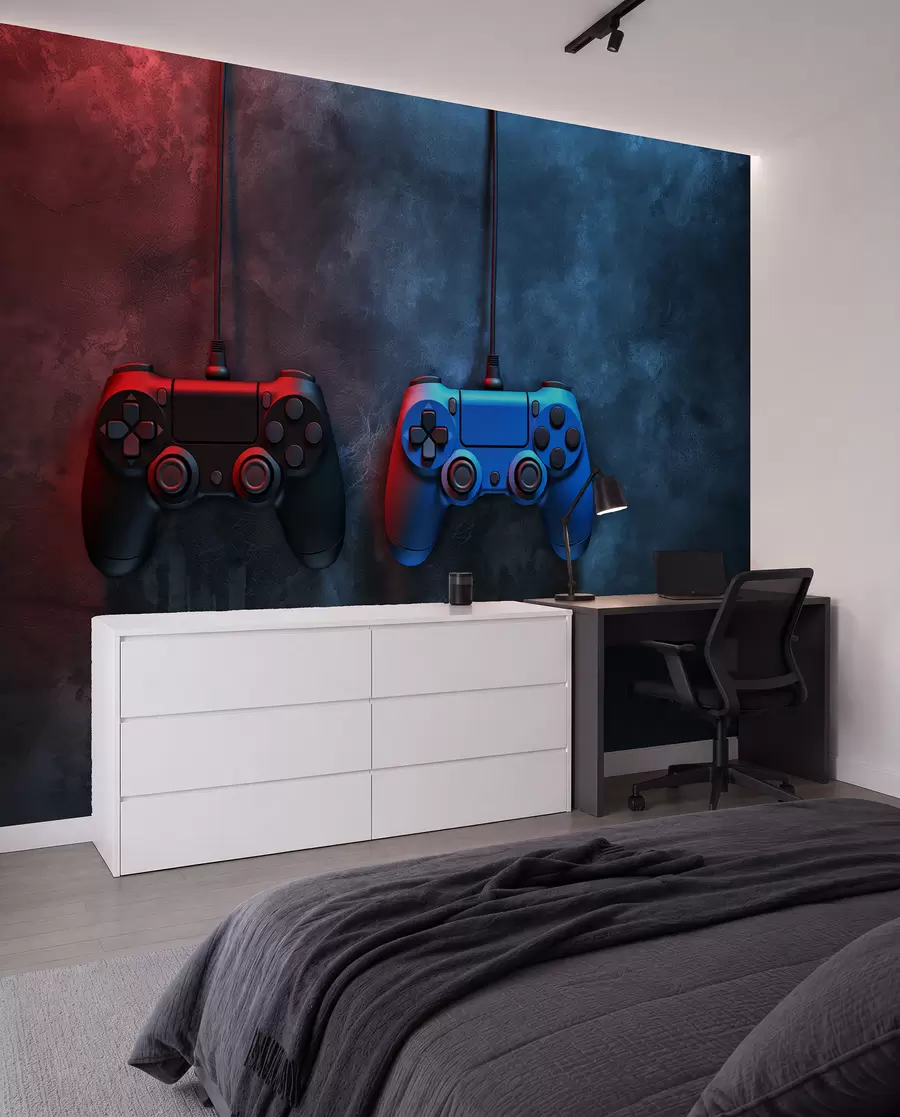 fototapeter sort og blå DualShock på en mørk baggrund w01189