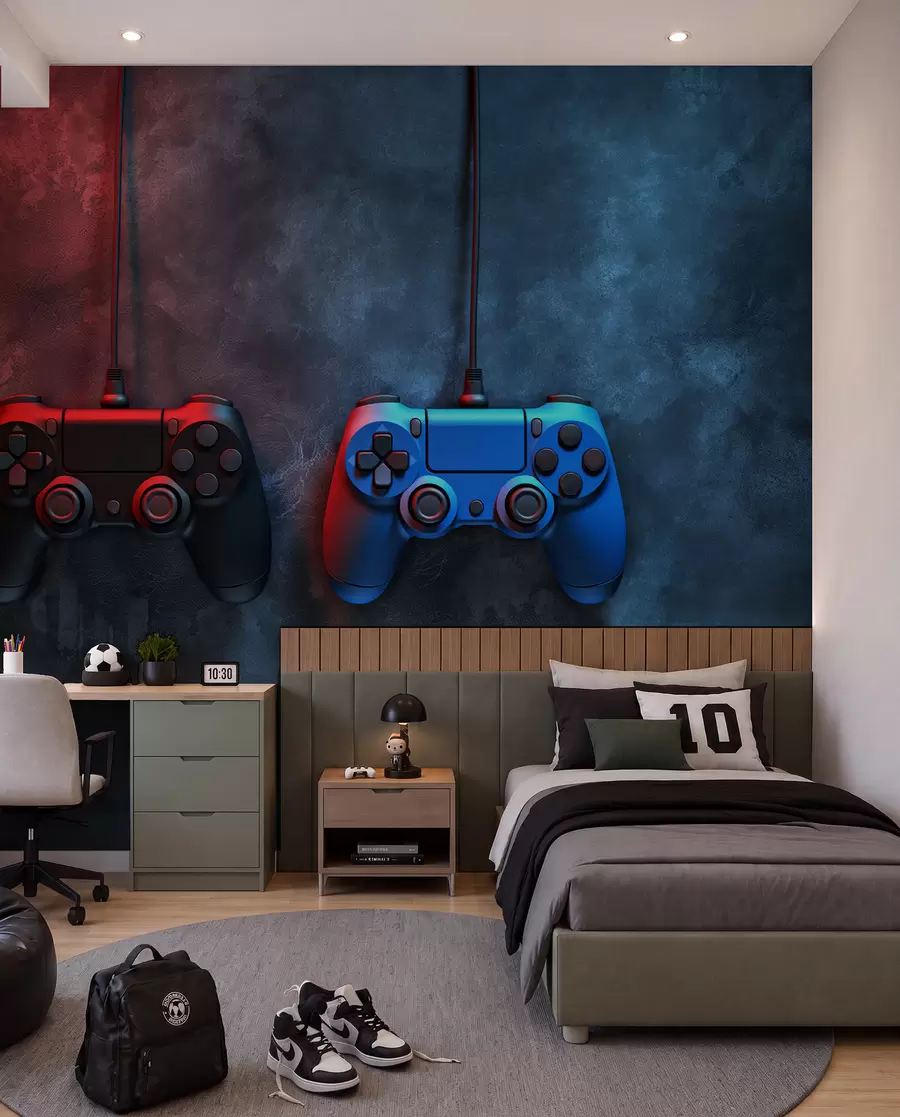 Fototapete schwarz-blauer DualShock auf dunklem Hintergrund w01189