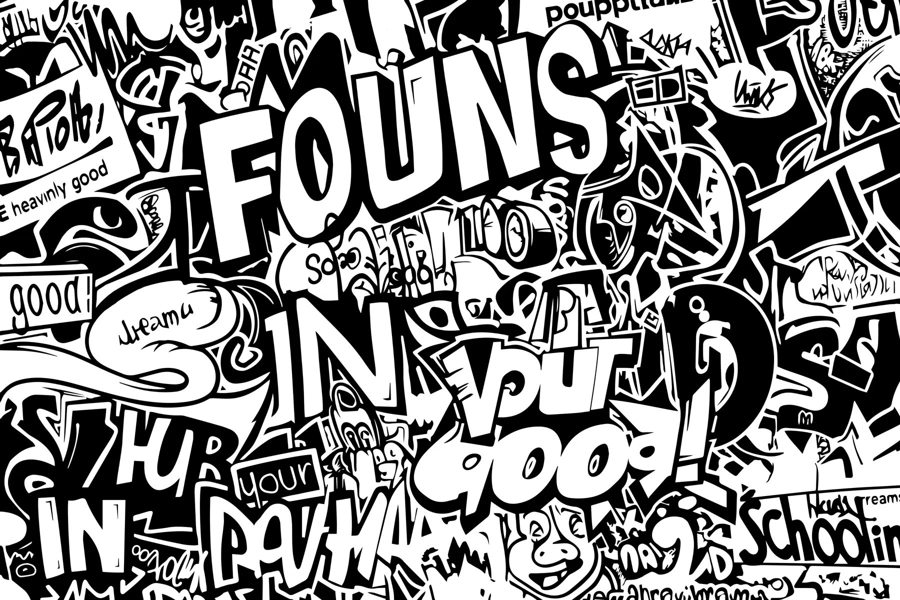 Murale Graffitis en noir et blanc w01190