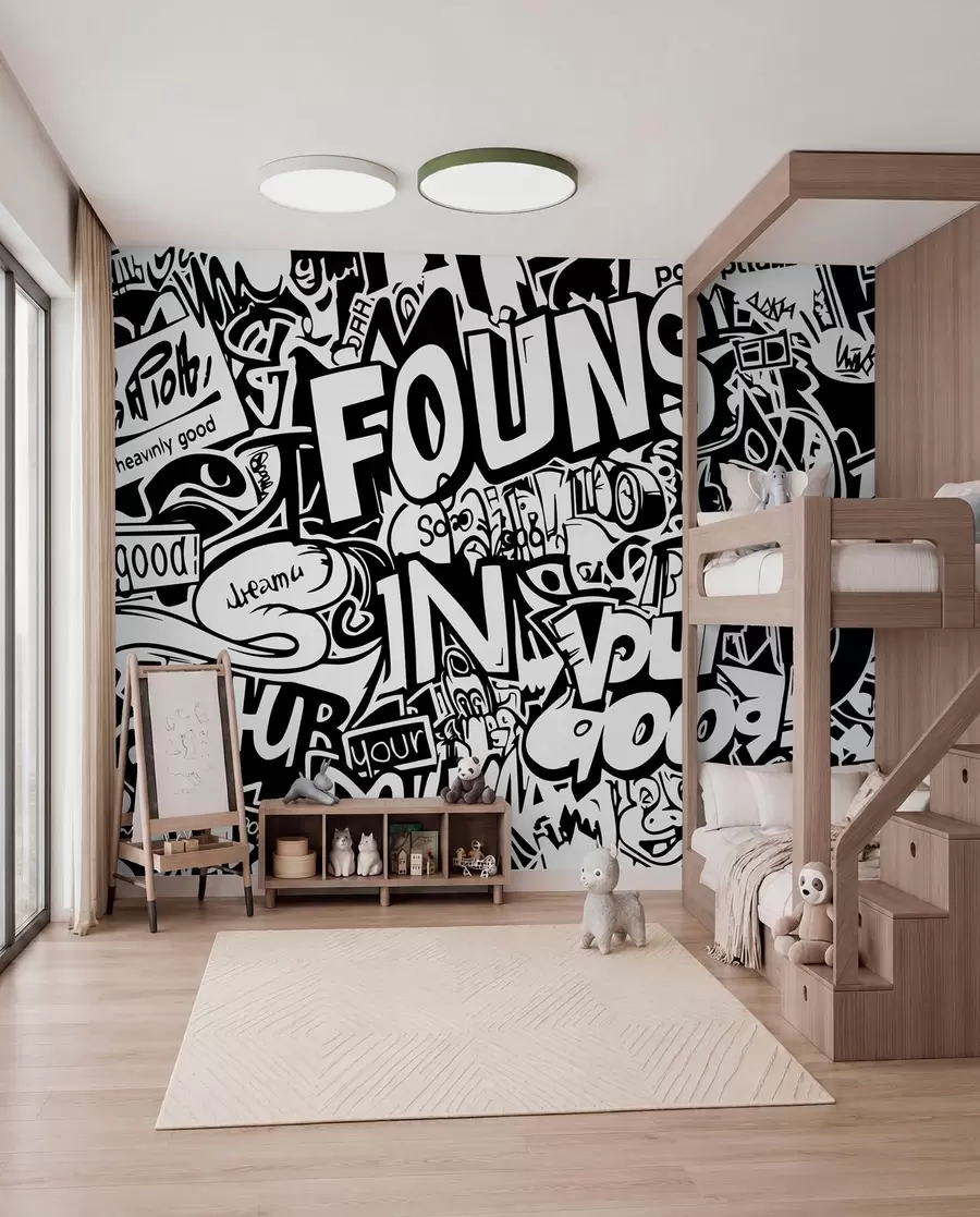 Murale Graffitis en noir et blanc w01190