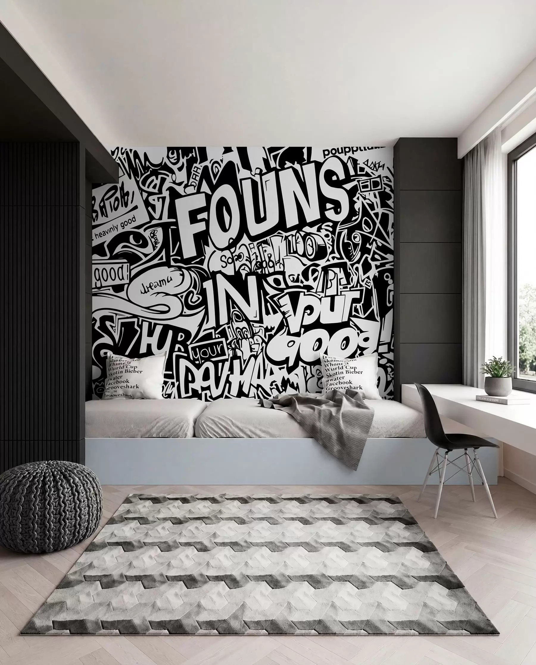 Murale Graffitis en noir et blanc w01190