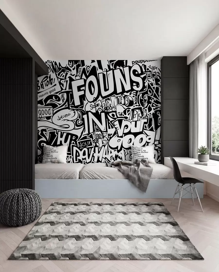 Murale Graffitis en noir et blanc w01190