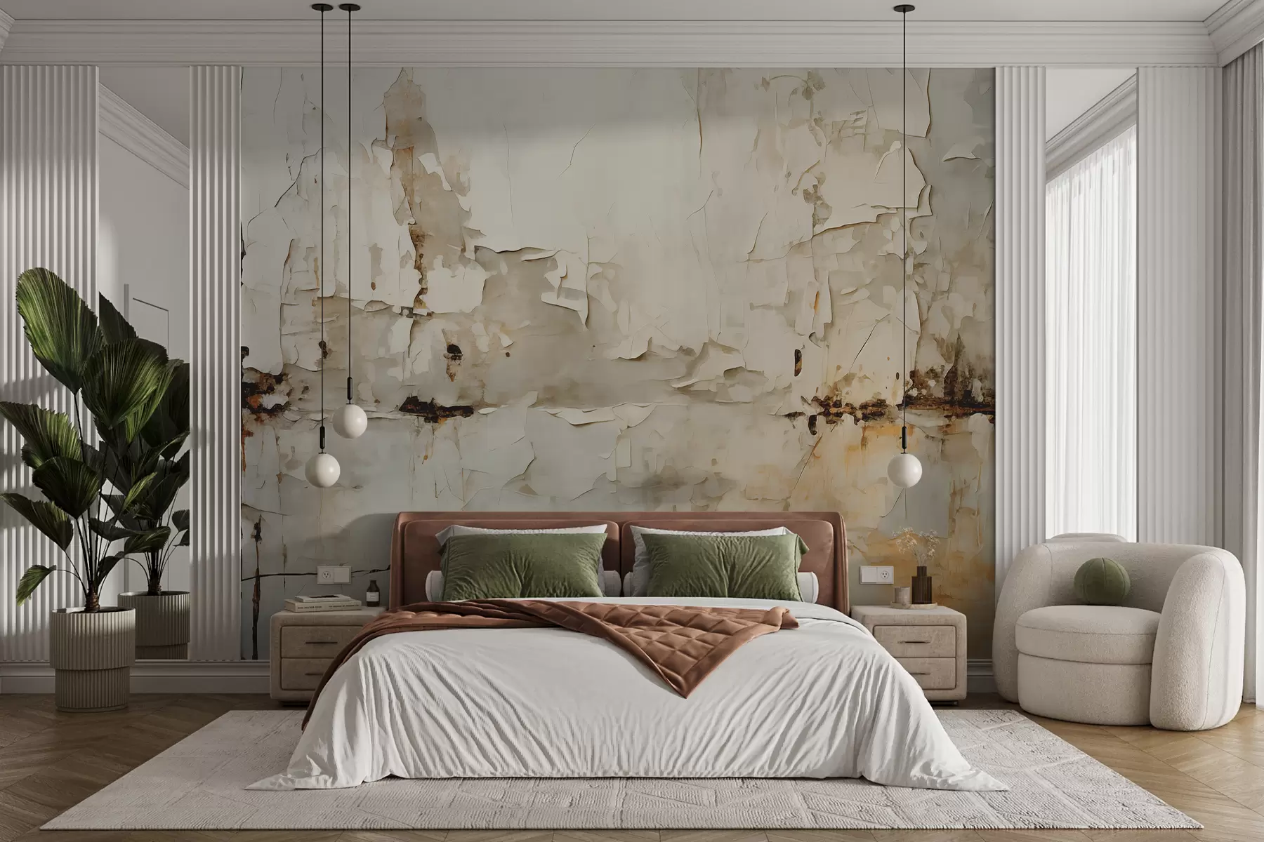 Fototapete Risse und Farbabnutzungen an der Wand, blaugrau, beige Farbe w01208