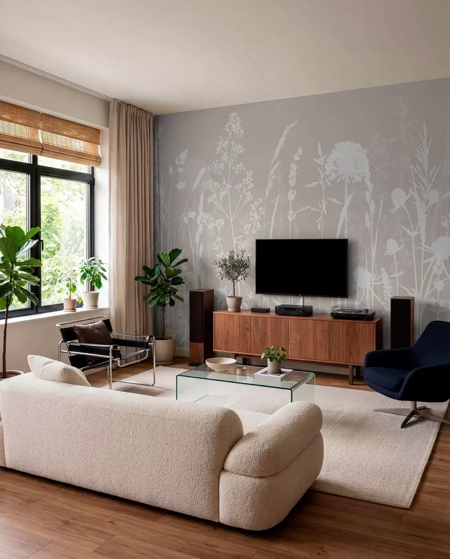 Murale Minimalisme doux des plantes et des fleurs des champs w01270