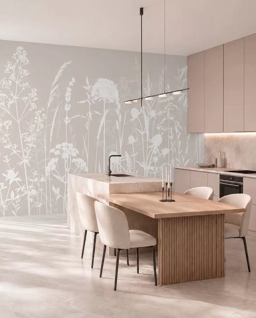 Murale Minimalisme doux des plantes et des fleurs des champs w01270