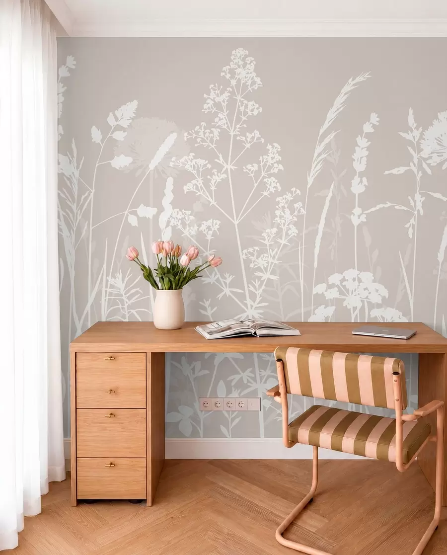 Murale Minimalisme doux des plantes et des fleurs des champs w01270