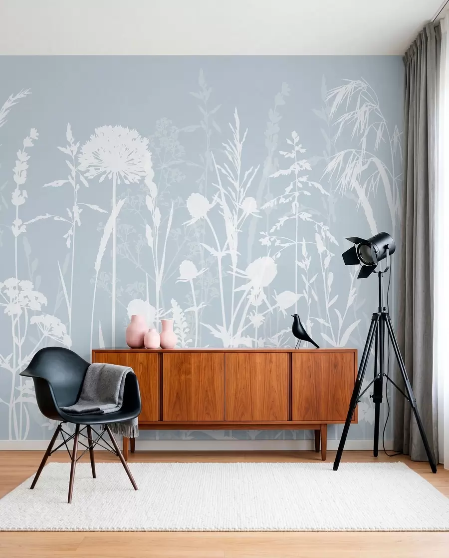 fototapeter Blide markplanter og blomster minimalisme grå farve w01270v4