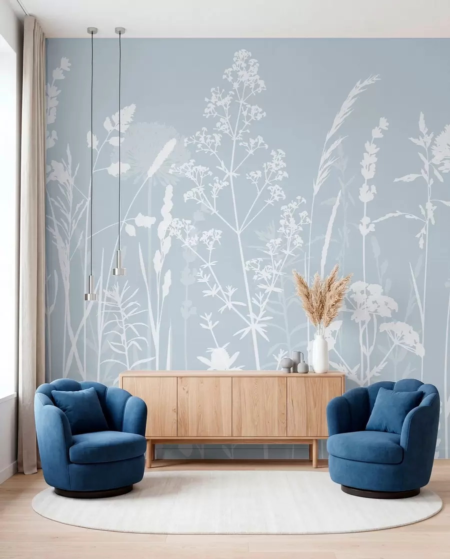 fototapeter Blide markplanter og blomster minimalisme grå farve w01270v4