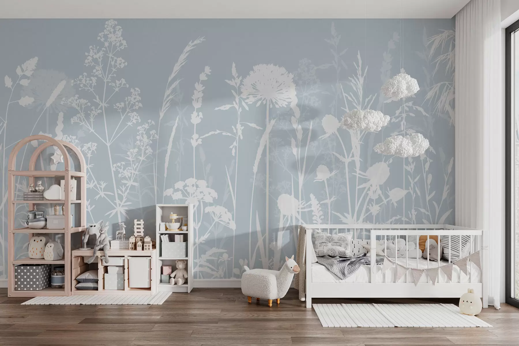 fototapeter Blide markplanter og blomster minimalisme grå farve w01270v4