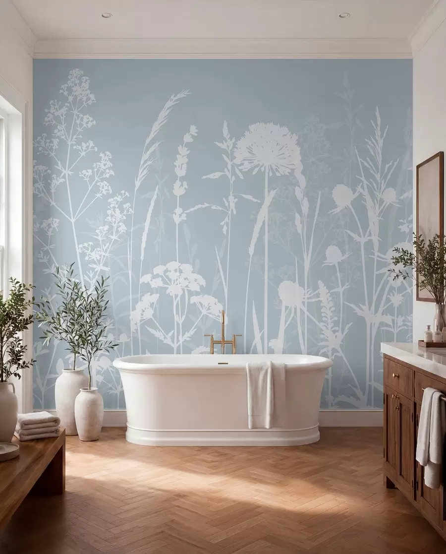 fototapeter Blide markplanter og blomster minimalisme grå farve w01270v4