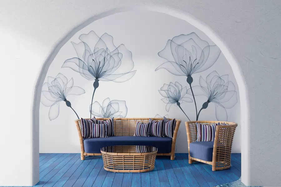 Fototapete Zarte blaue Aquarellblumen w00744v1