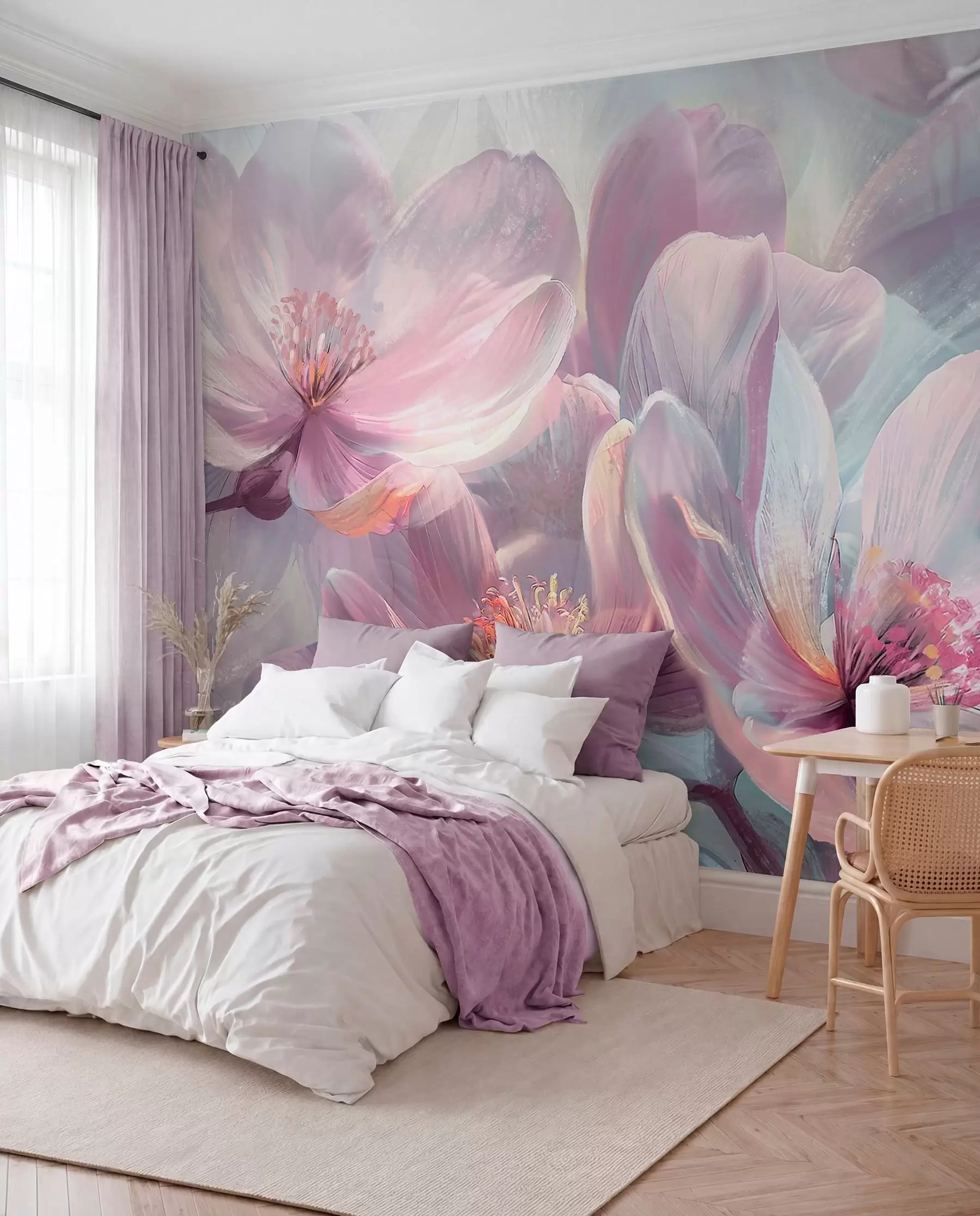 Murale Fleurs à la lueur rose w01307