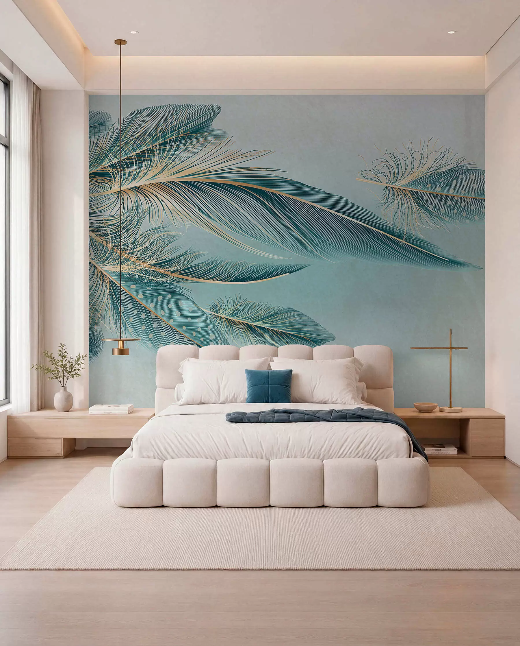 Murale Plumes turquoise w01312