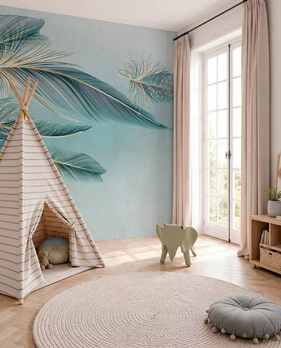 Murale Plumes turquoise w01312