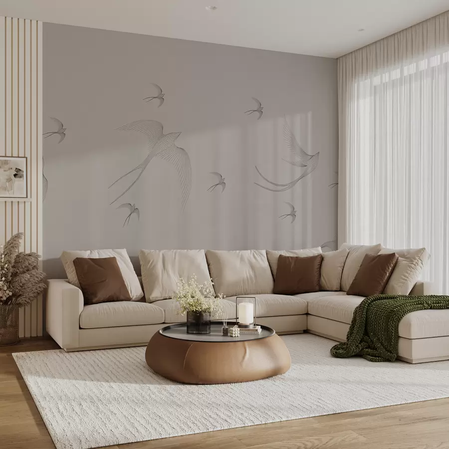 Fototapete Lineare Schwalben auf grau-rosa Hintergrund w01264v2