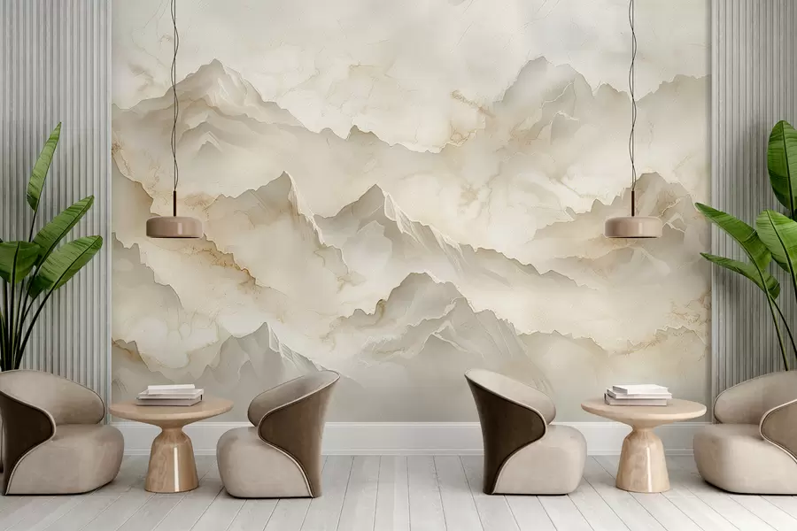 Fototapete Gebirgslandschaft mit zahlreichen Felsen im sanften Onyx-Stil w01279