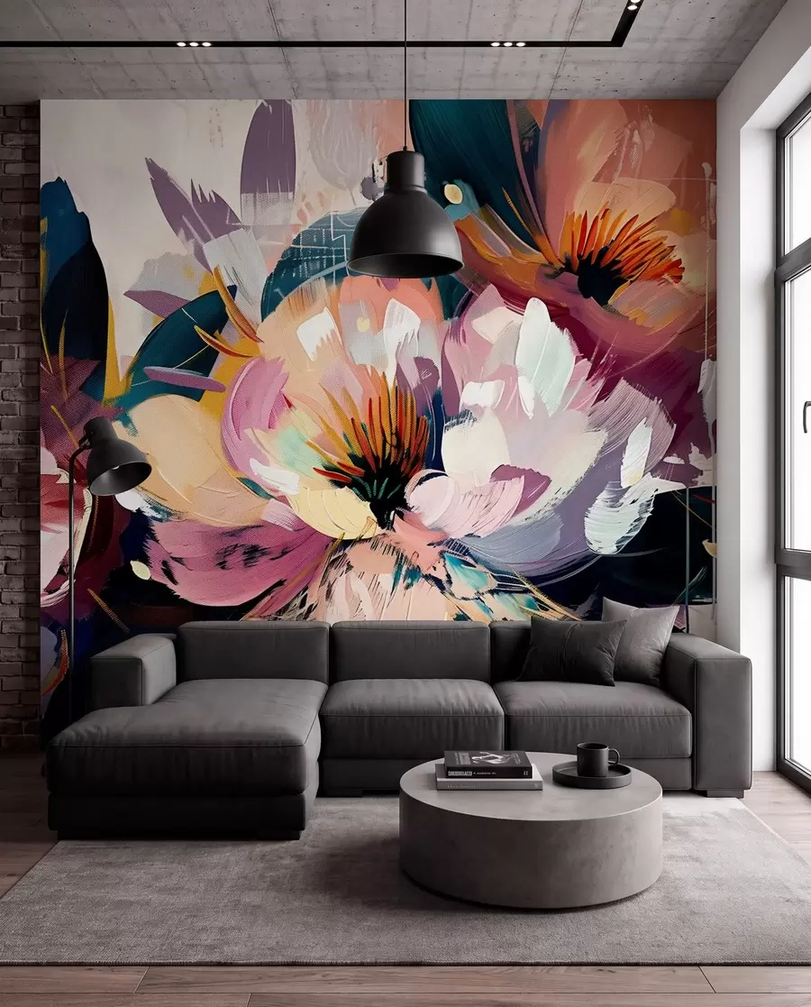 fototapeter Store blomster er malet i olie w07940