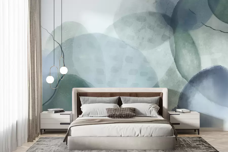 Fototapete Weiche, abstrakte Aquarellformen in Blau-, Grün- und Weißtönen w07926