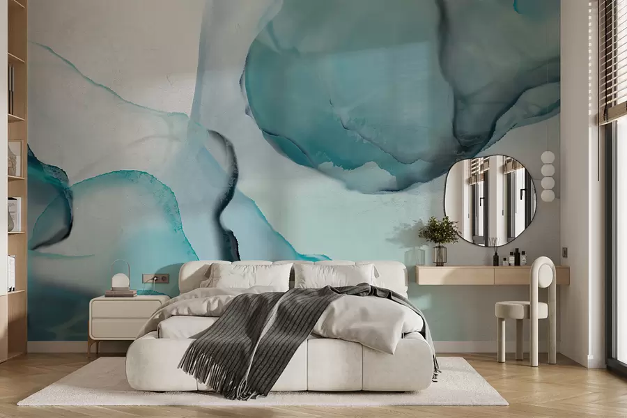 Fototapete Abstrakte blaue und weiße flüssige Kunst, die an fließendes Wasser und Tinte erinnert w07927