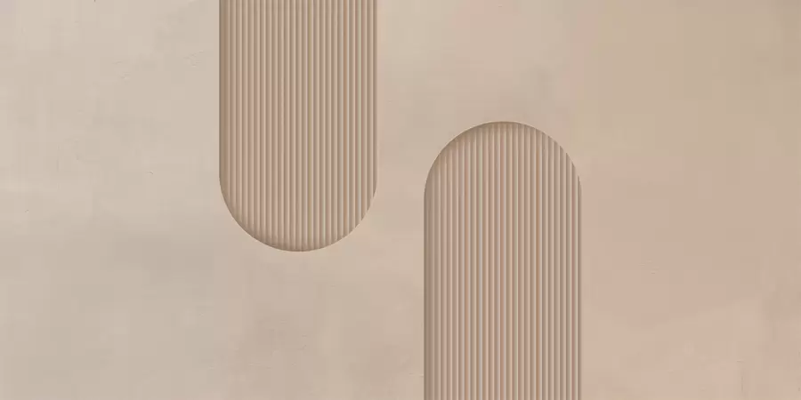 Fototapete Strukturierte Tapete im Art-Deco-Stil in warmen Beigetönen. Nachahmung volumetrischer Bögen w08048