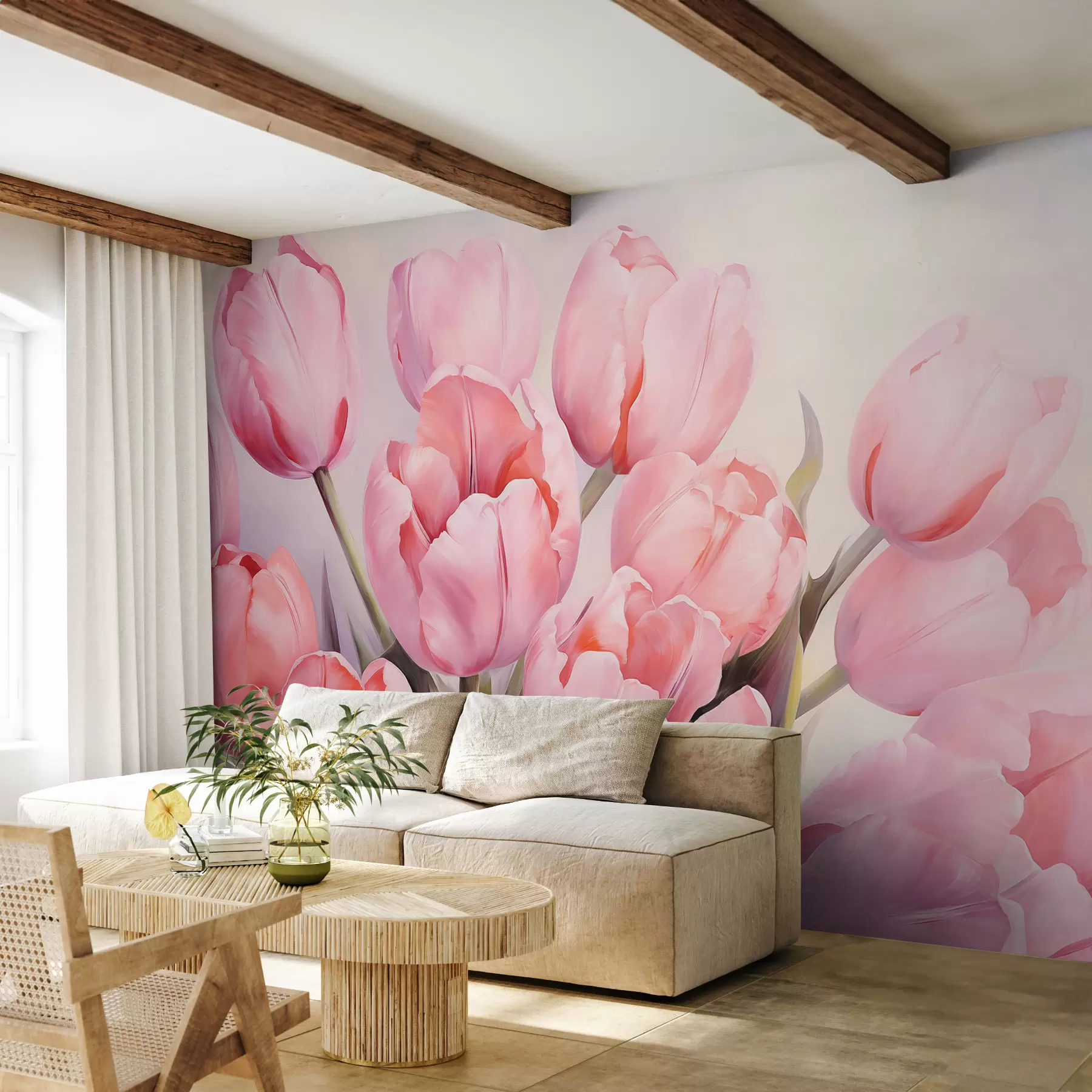 fototapeter Pink fine tulipaner w08100