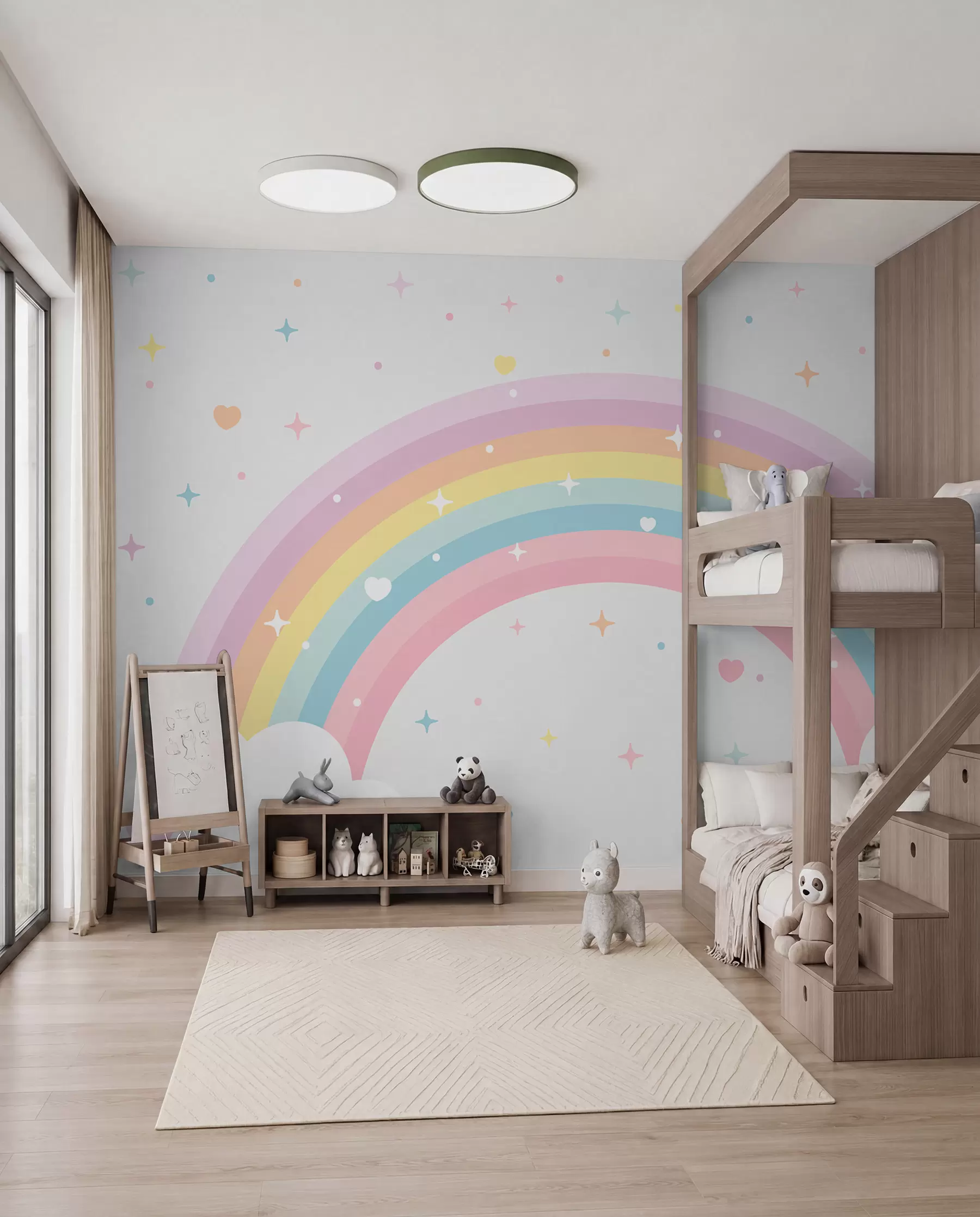 Fototapete Regenbogen, Herzen und Sterne w08109