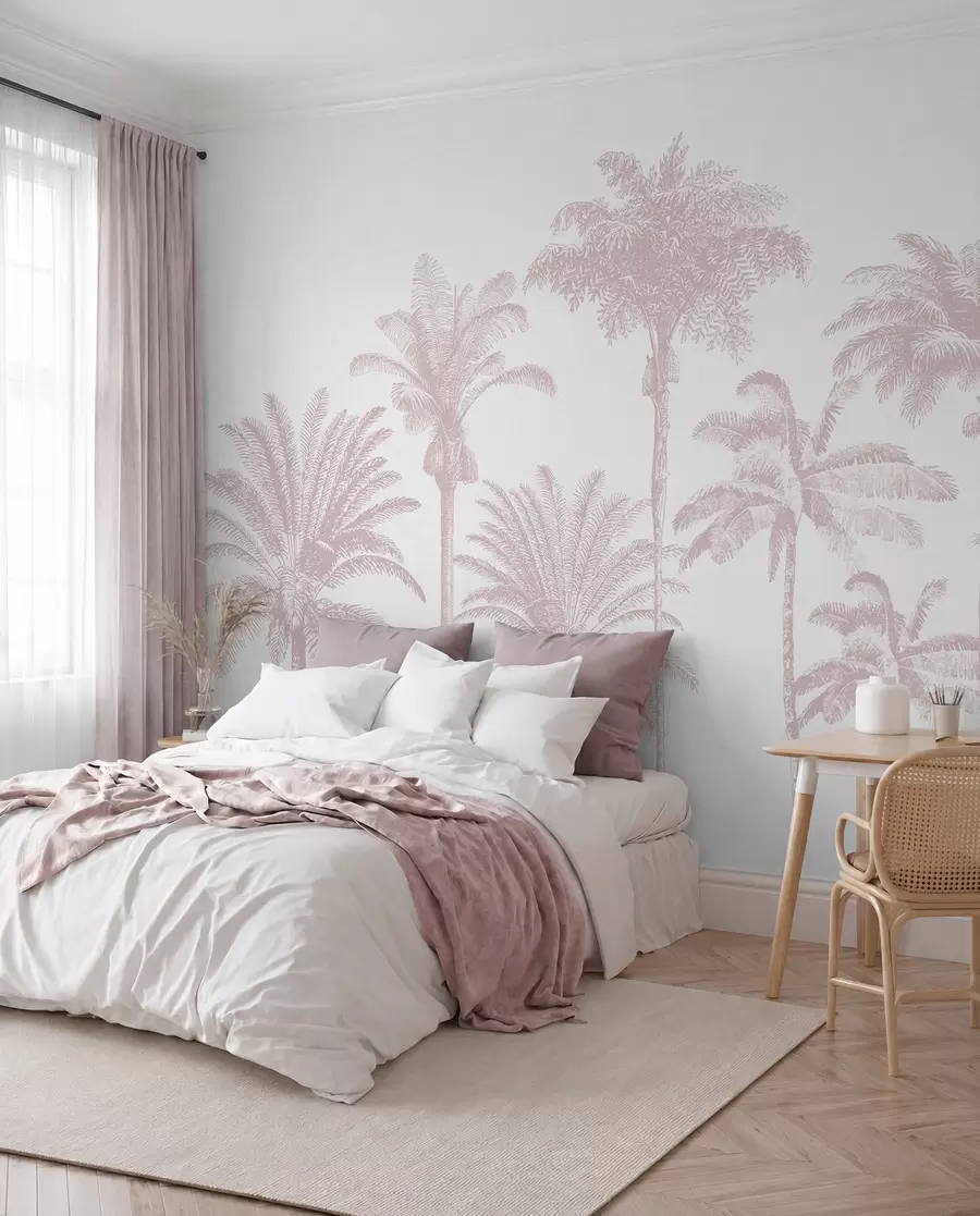 fototapeter Tropiske palmer oase minimal pink farve w08111v1