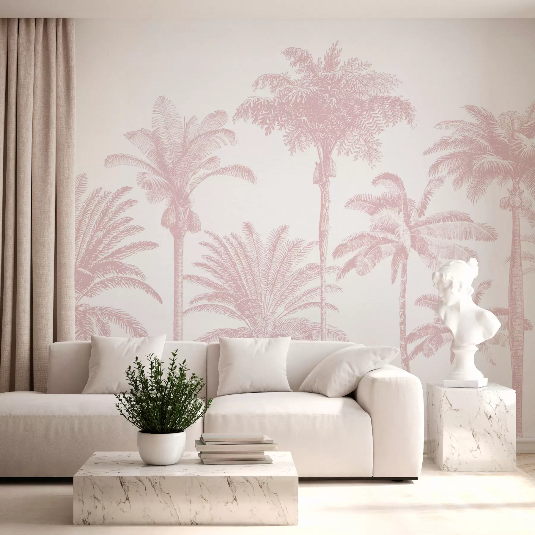 fototapeter Tropiske palmer oase minimal pink farve w08111v1
