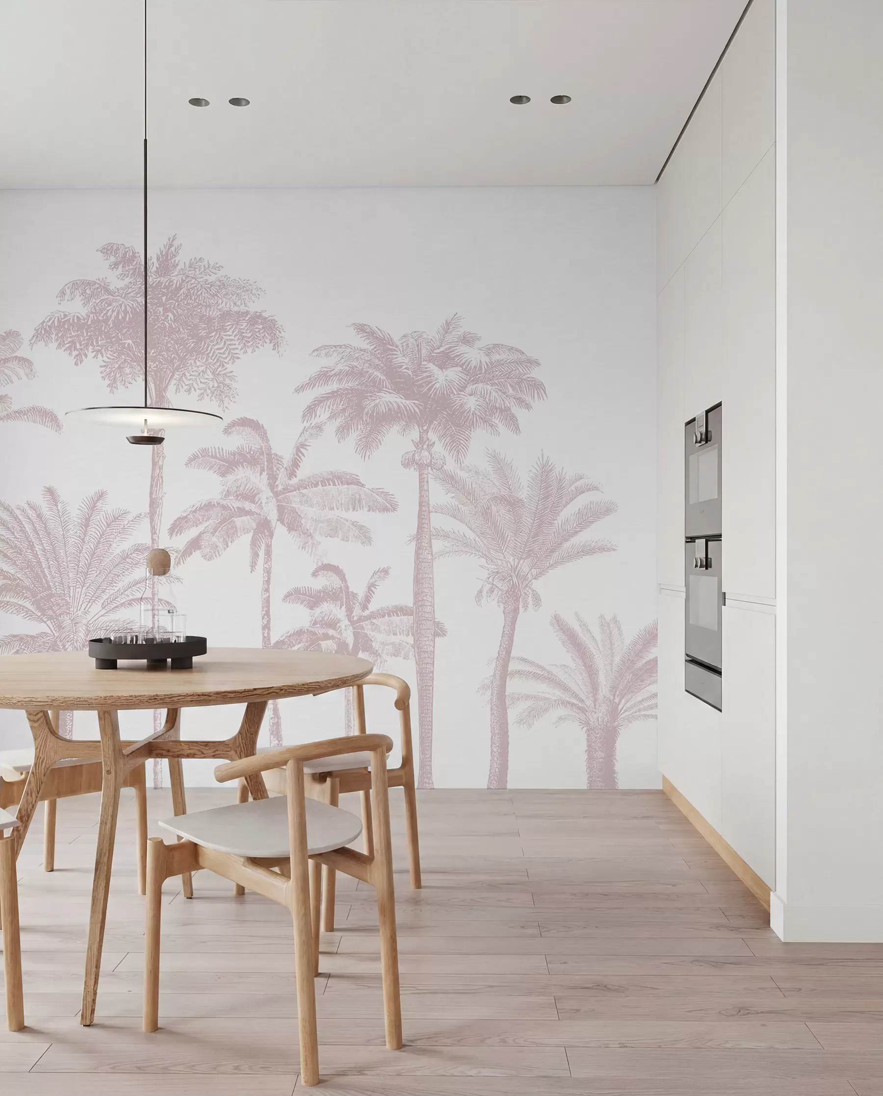 fototapeter Tropiske palmer oase minimal pink farve w08111v1